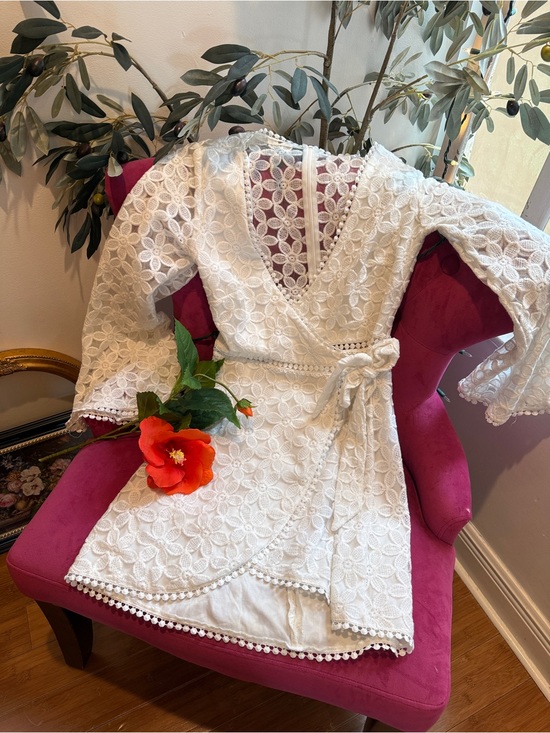 Here Comes The Sun Dresses & Skirts - White Floral Lace Wrap Dress - Women’s